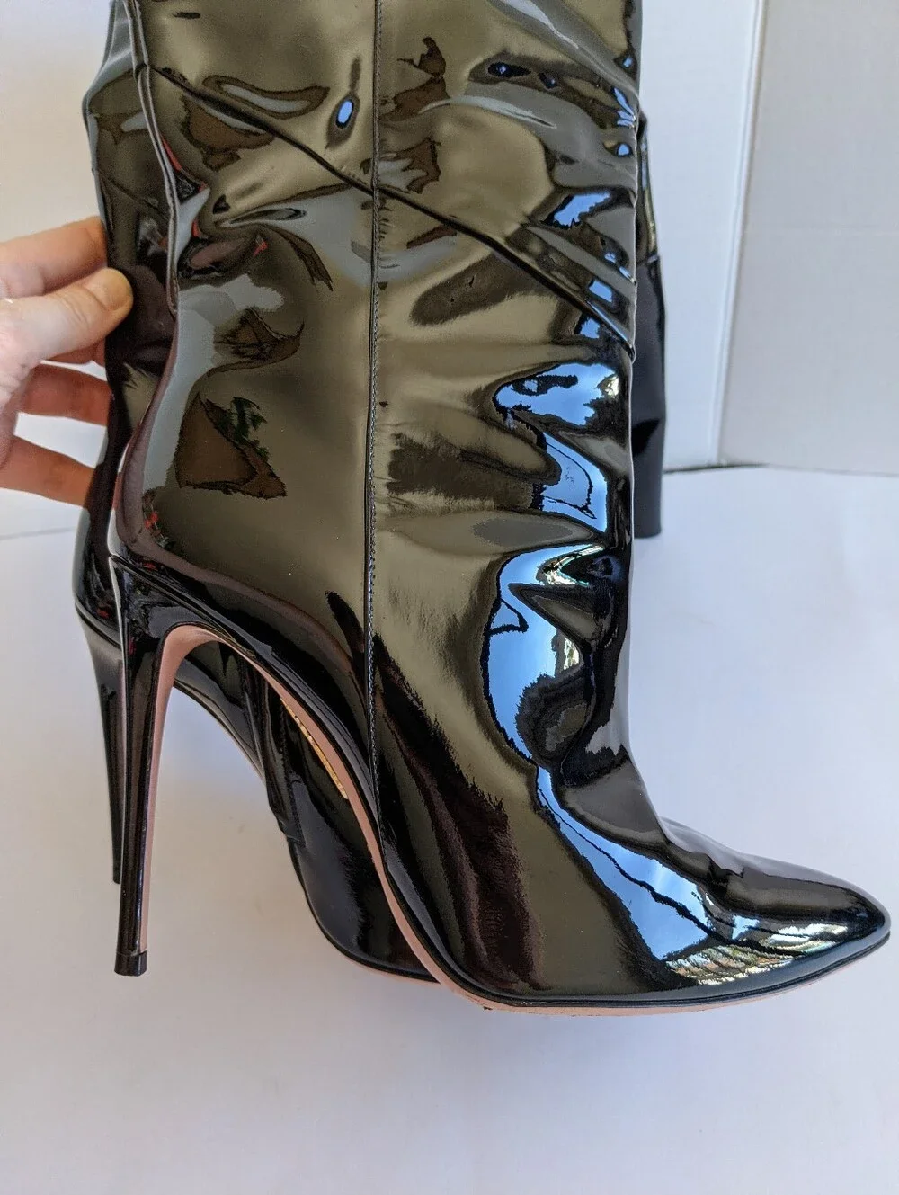 AQUAZZURA Alma Patent Leather Over Knee High 105 Boots Size 39